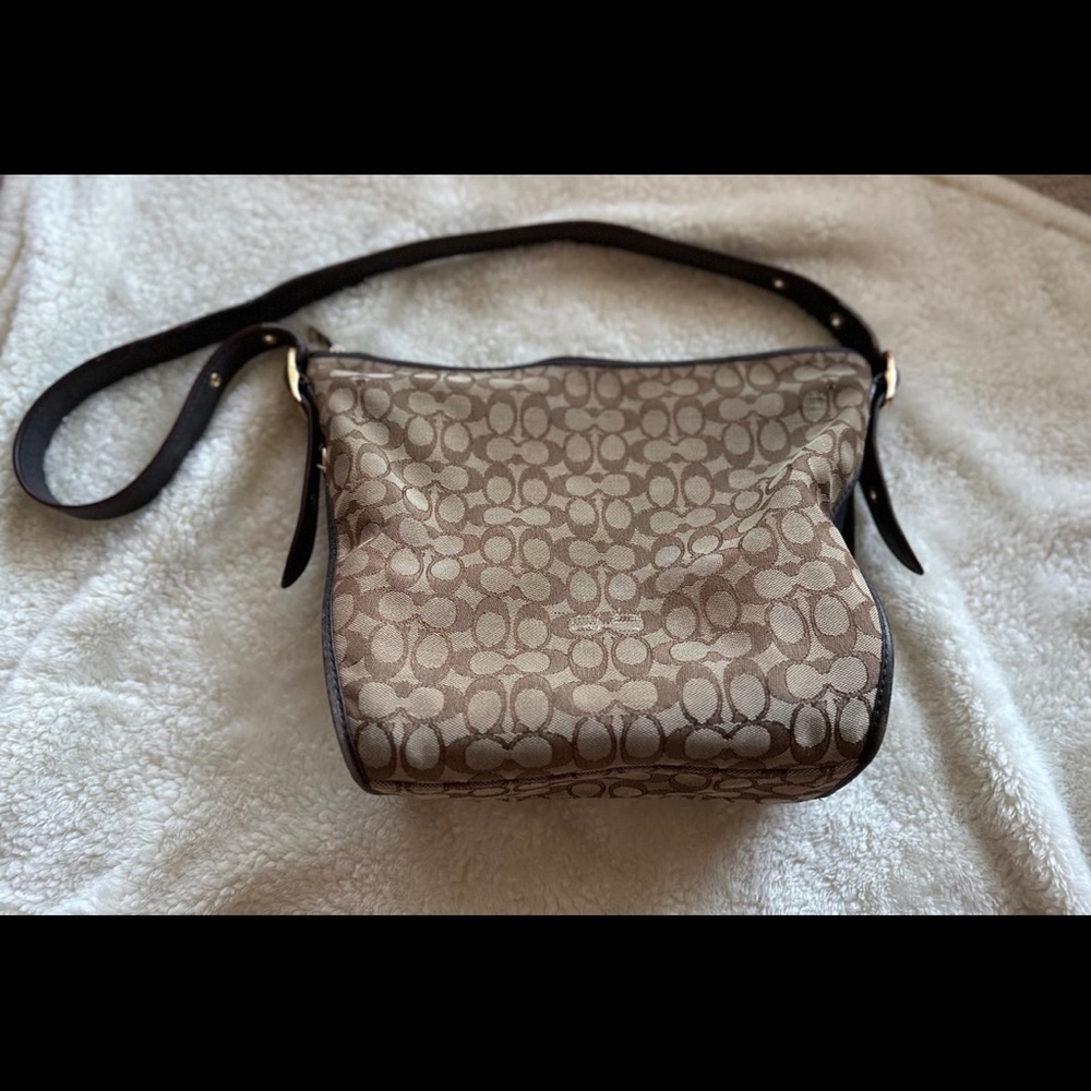 Coach Tan and Dark Brown Signature Shoulder Bag - Picture 6 of 11
